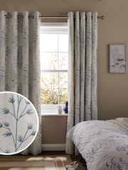 White/Blue Floral Next Cotton Floral Eyelet Blackout/Thermal Curtains - Image 1 of 6