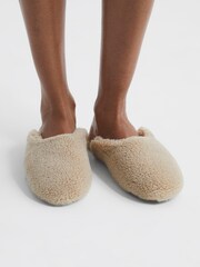 Reiss Camel Ava Faux Shearling Slippers - Image 3 of 6