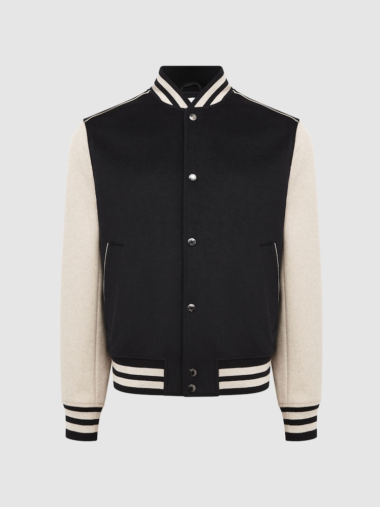 Reiss Navy/Stone Kansas Varsity Bomber Jacket - Image 2 of 6