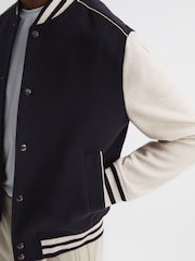 Reiss Navy/Stone Kansas Varsity Bomber Jacket - Image 4 of 6