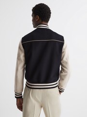 Reiss Navy/Stone Kansas Varsity Bomber Jacket - Image 5 of 6