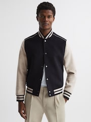 Reiss Navy/Stone Kansas Varsity Bomber Jacket - Image 6 of 6