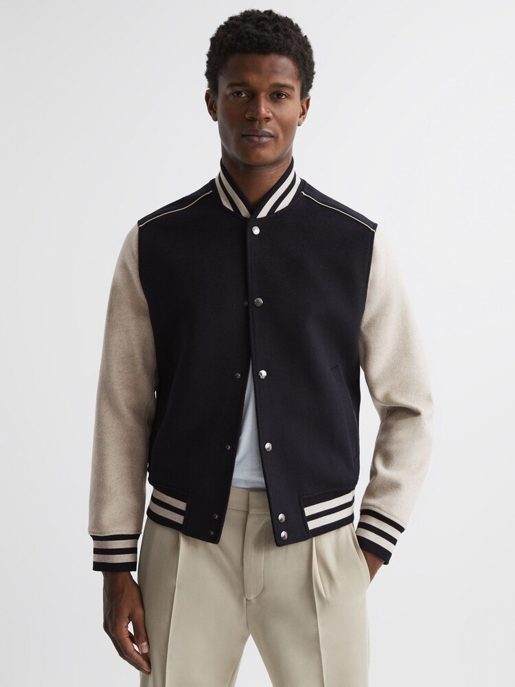 Reiss Navy/Stone Kansas Varsity Bomber Jacket - Image 6 of 6