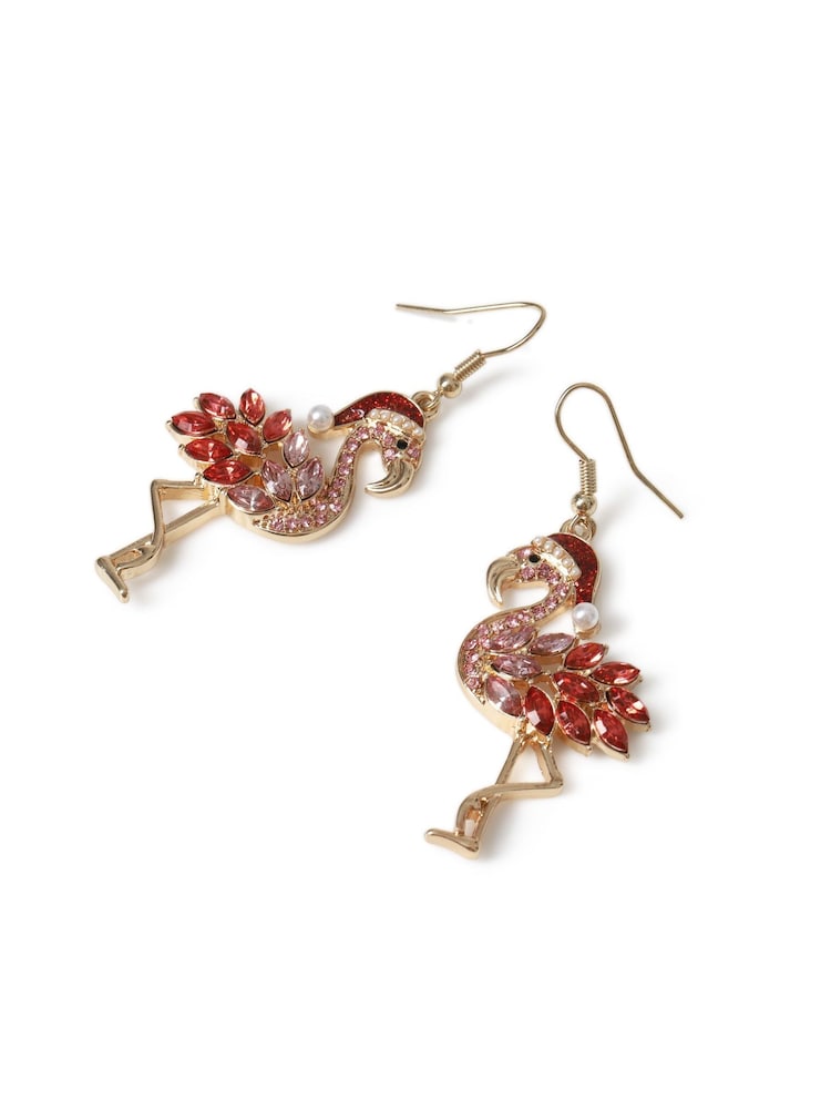 Aela Pink Christmas Flamingo Drop Earrings - Image 3 of 3