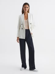 Reiss Navy Odell Petite Wide Leg Pull On Trousers - Image 3 of 8