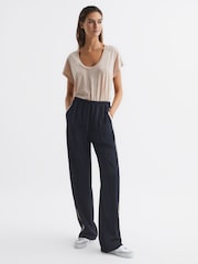 Reiss Navy Odell Petite Wide Leg Pull On Trousers - Image 7 of 8