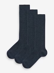 Navy Blue 3 Pack Cable Cotton Rich Knee High School Socks - Image 1 of 4
