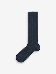 Navy Blue 3 Pack Cable Cotton Rich Knee High School Socks - Image 3 of 4
