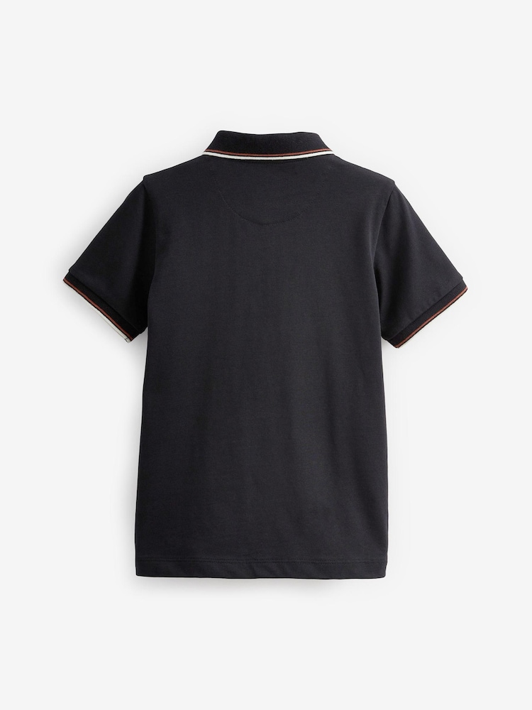 Tan Brown Short Sleeve Zip Neck Polo Shirt (3-16yrs) - Image 2 of 2 Tan Brown Short Sleeve Zip Neck Polo Shirt (3-16yrs) - Image 2 of 2
