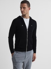 Reiss Black Newman Zip Through Merino Hoodie - Image 1 of 6