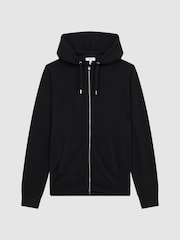 Reiss Black Newman Zip Through Merino Hoodie - Image 2 of 6