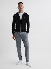Reiss Black Newman Zip Through Merino Hoodie - Image 3 of 6