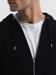 Reiss Black Newman Zip Through Merino Hoodie - Image 4 of 6