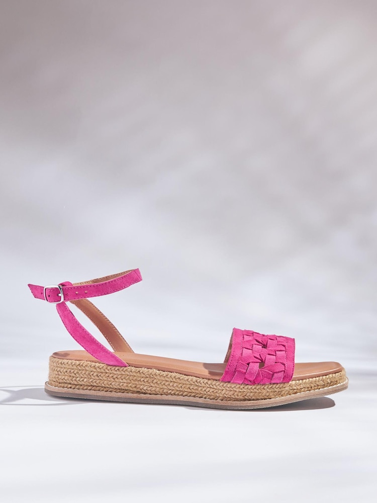 Pink Regular/Wide Fit Forever Comfort® Leather Platform Sandals with Woven Detail - Image 2 of 5 Pink Regular/Wide Fit Forever Comfort® Leather Platform Sandals with Woven Detail - Image 2 of 5