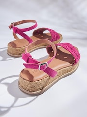 Pink Regular/Wide Fit Forever Comfort® Leather Platform Sandals with Woven Detail - Image 3 of 5