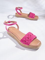 Pink Regular/Wide Fit Forever Comfort® Leather Platform Sandals with Woven Detail - Image 4 of 5