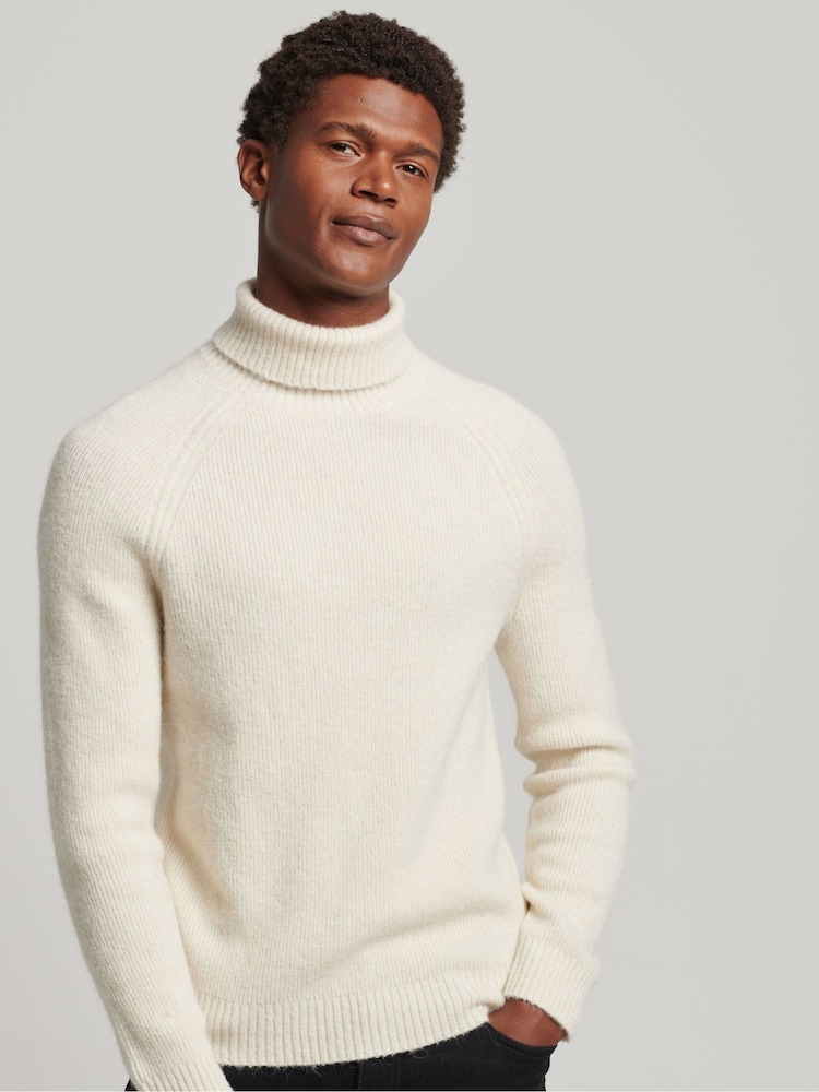Superdry White Alpaca Chunky Roll Neck Jumper - Image 1 of 4