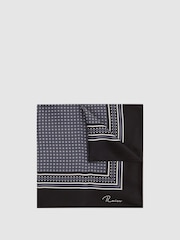 Reiss Black Eclipse Geo Border Printed Silk Pocket Square - Image 1 of 5