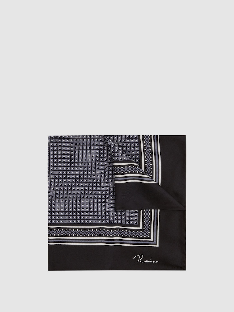 Reiss Black Eclipse Geo Border Printed Silk Pocket Square - Image 1 of 5