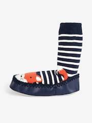 JoJo Maman Bébé Navy Blue Ecru Cream Stripe Moccasin Slipper Socks - Image 2 of 2