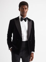 Reiss Black Blast Wool Blend Patterned Cummerbund Tie - Image 1 of 5