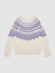Reiss Purple Blythe Senior Fairisle Pattern Knitted Jumper - Image 2 of 6