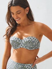 Green Woodblock Shaping Padded Multiway Wired Bandeau Bikini Top - Image 2 of 6