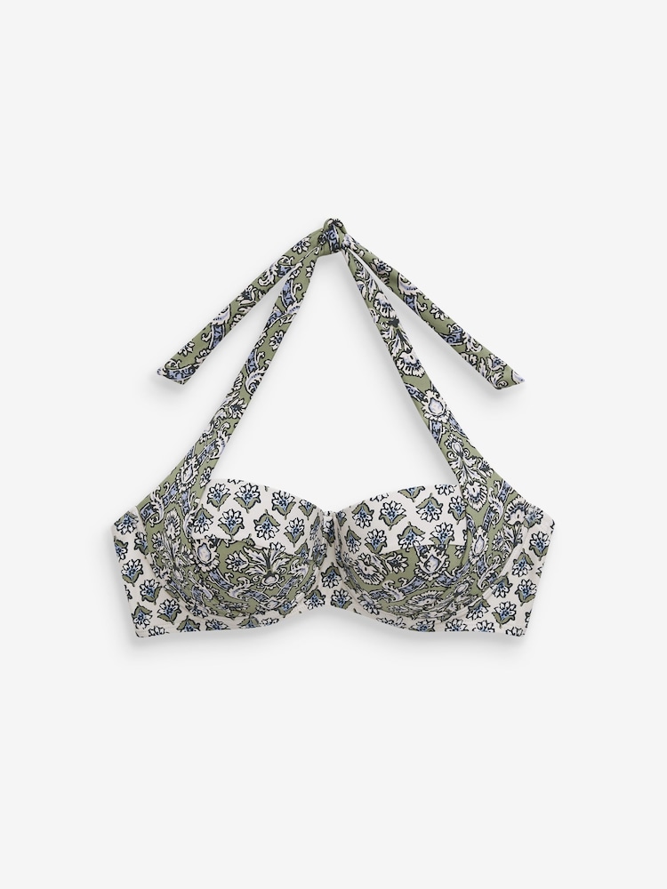 Green Woodblock Shaping Padded Multiway Wired Bandeau Bikini Top - Image 6 of 6