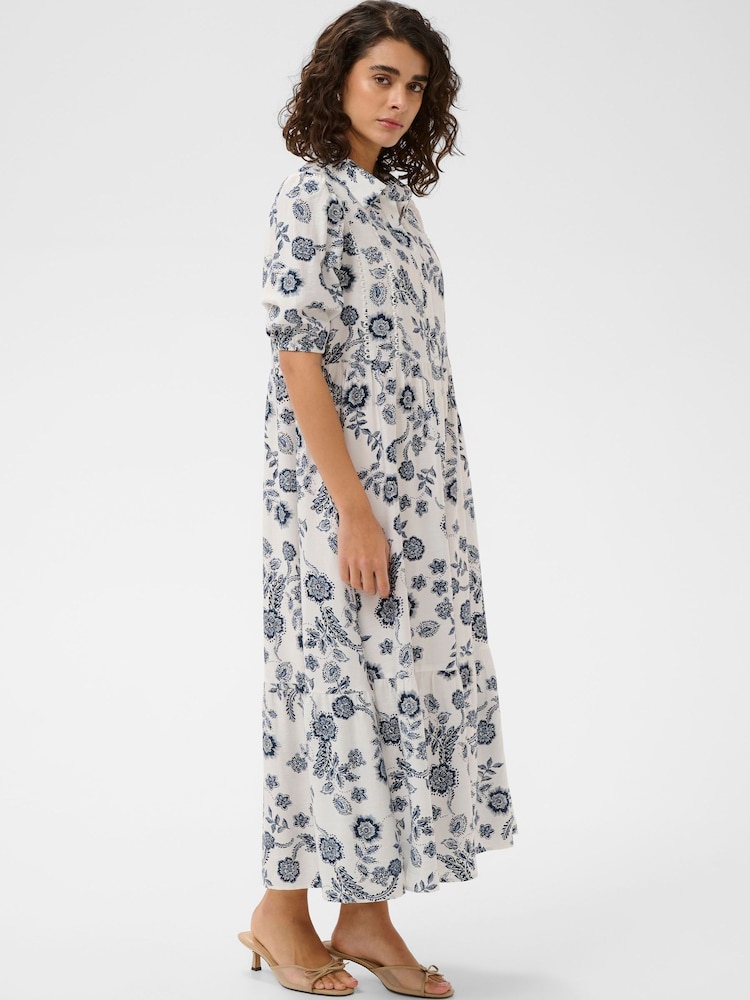 Kaffe White KAamina Floral Print Shirt Dress - Image 1 of 5
