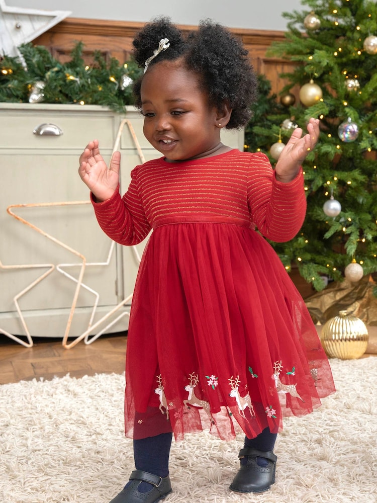 JoJo Maman Bébé Red Reindeer Party Dress - Image 1 of 6