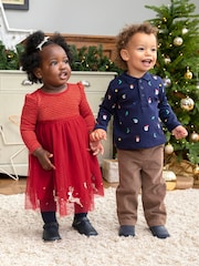 JoJo Maman Bébé Red Reindeer Party Dress - Image 2 of 6