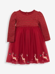 JoJo Maman Bébé Red Reindeer Party Dress - Image 4 of 6