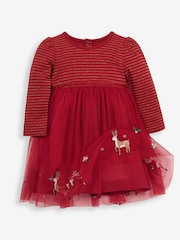 JoJo Maman Bébé Red Reindeer Party Dress - Image 5 of 6