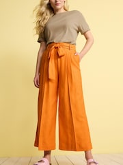 Orange Linen Blend Tie Waist Crop Trousers - Image 1 of 3