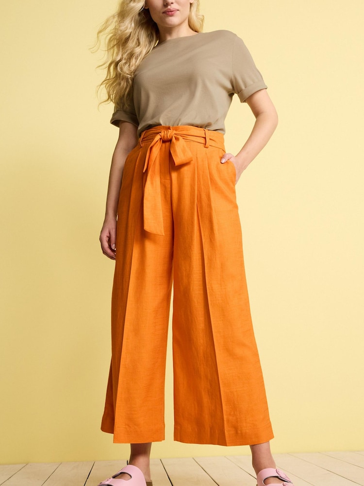 Orange Linen Blend Tie Waist Crop Trousers - Image 1 of 3