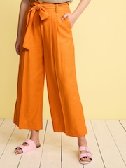 Orange Linen Blend Tie Waist Crop Trousers - Image 2 of 3