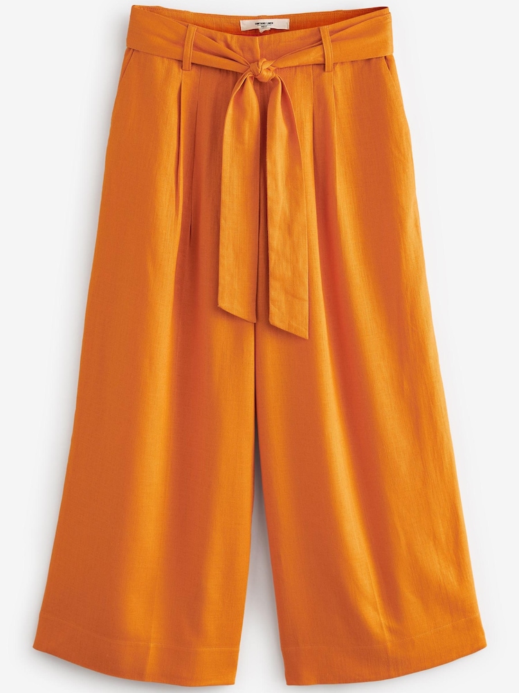 Orange Linen Blend Tie Waist Crop Trousers - Image 3 of 3