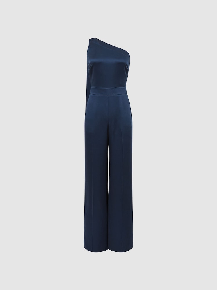 Reiss Navy Lucinda Bridesmaid One Shoulder Jumpsuit - Image 2 of 6