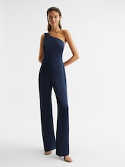 Reiss Navy Lucinda Bridesmaid One Shoulder Jumpsuit - Image 3 of 6