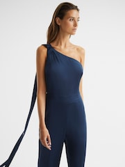 Reiss Navy Lucinda Bridesmaid One Shoulder Jumpsuit - Image 6 of 6