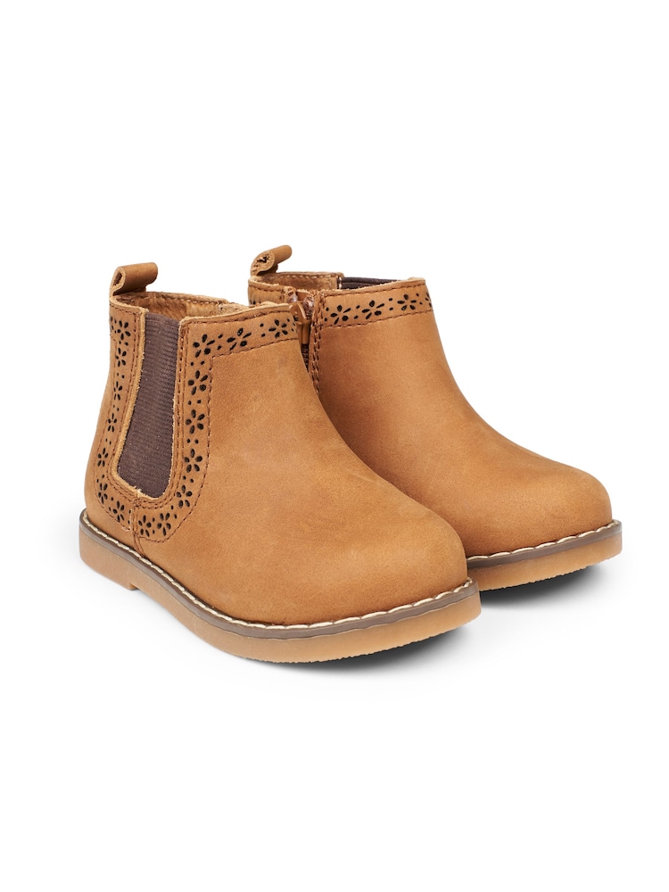 JoJo Maman Bébé Brown Pretty Leather Chelsea Boots - Image 1 of 3