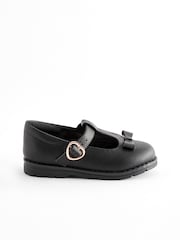 Black Matt Wide Fit (G) School Junior Bow T-Bar Shoes - Image 2 of 7