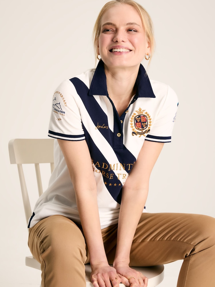 Joules Official Badminton Cream & Navy Polo Shirt - Image 1 of 8