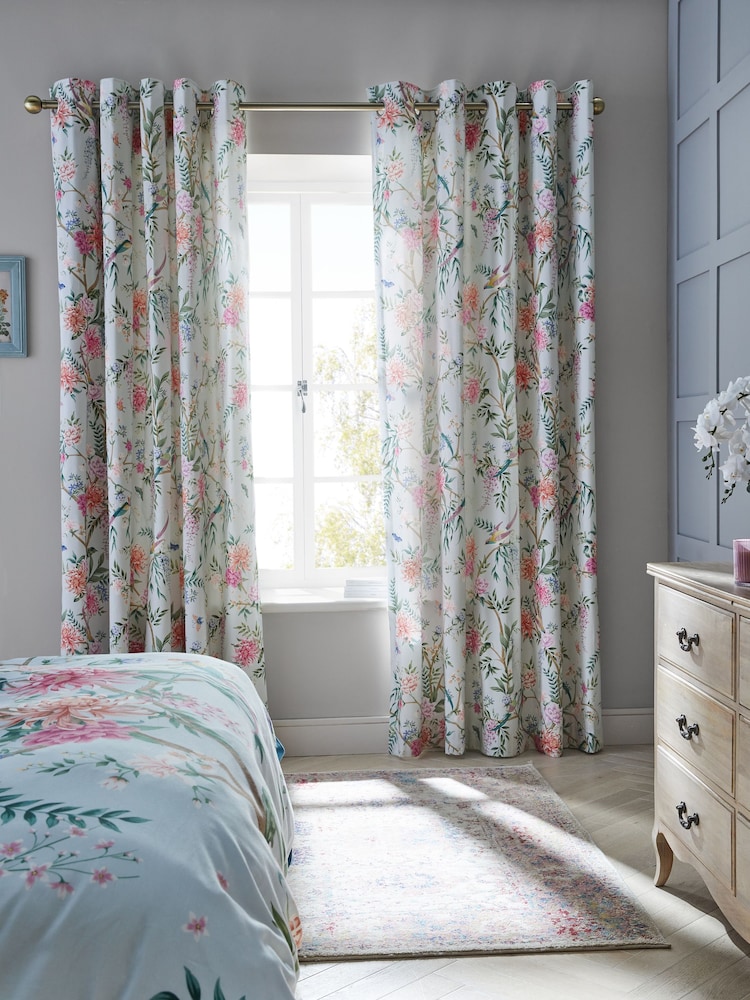 Duck Egg Blue Emporium Floral Eyelet Blackout/Thermal Curtains - Image 3 of 11