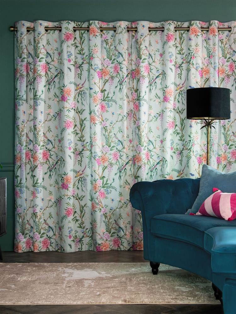 Duck Egg Blue Emporium Floral Eyelet Blackout/Thermal Curtains - Image 4 of 11