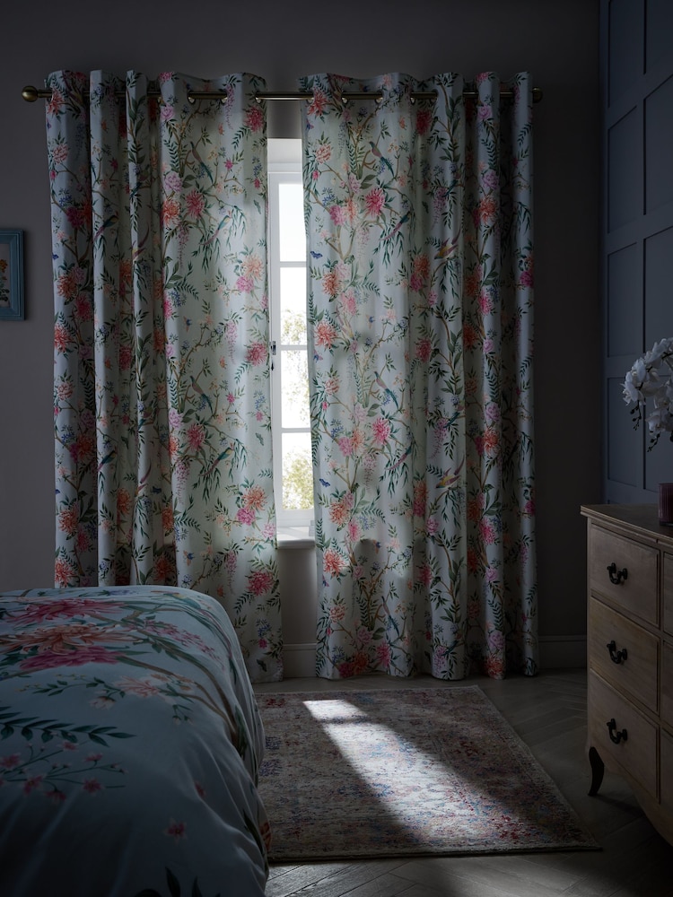 Duck Egg Blue Emporium Floral Eyelet Blackout/Thermal Curtains - Image 6 of 11