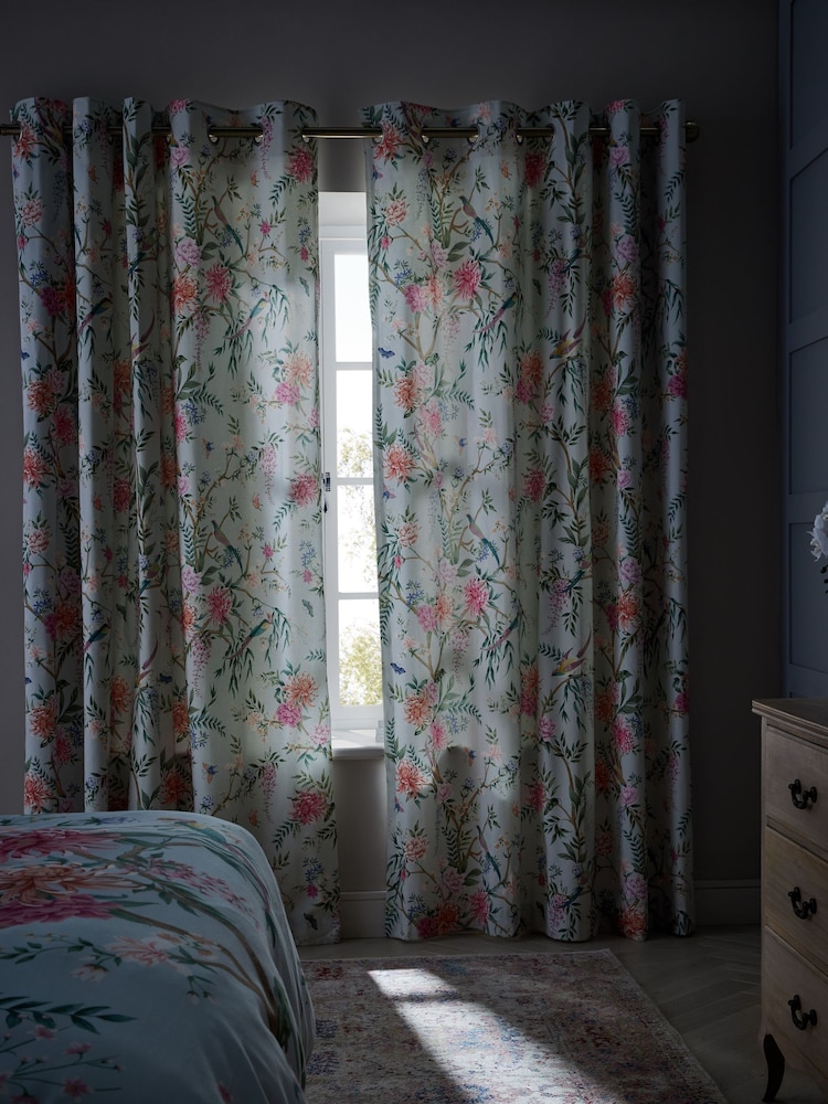 Duck Egg Blue Emporium Floral Eyelet Blackout/Thermal Curtains - Image 8 of 11