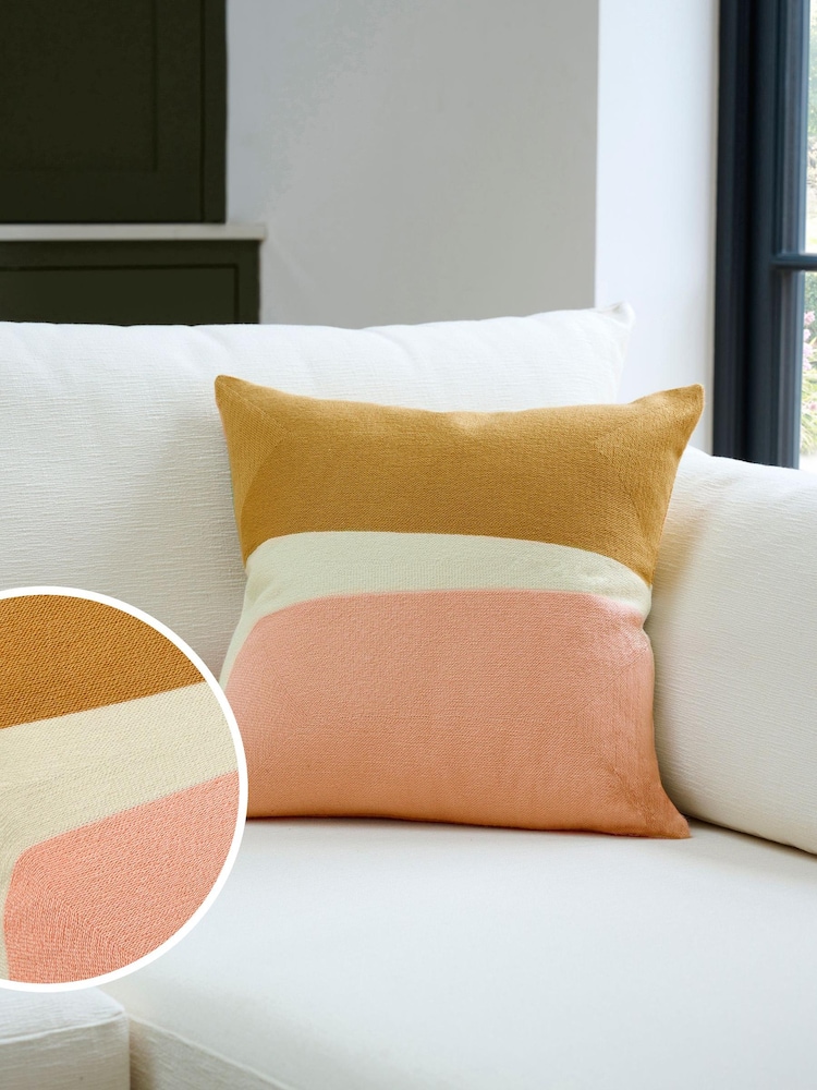 Jasper Conran London Pink/Yellow Colourblock Embroidered Feather Filled Cushion - Image 1 of 1