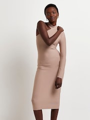 River Island Natural One Shoulder Bandage Midi Dress - Image 1 of 5