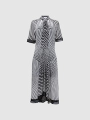 Reiss Black/White Anaya Check Removable Neck Tie Midi Dress - Image 2 of 5